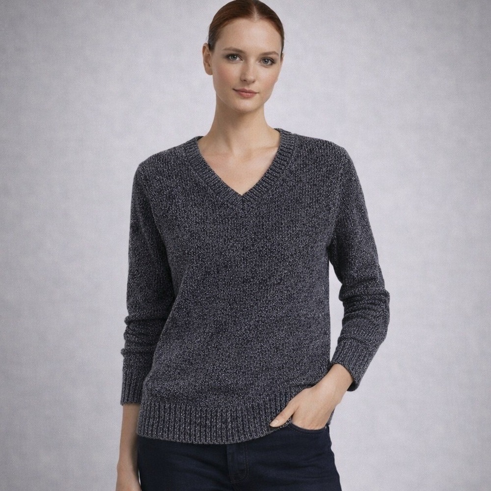 Orvis Heathered Charcoal V-Neck Sweater Small Soft Knit Pullover